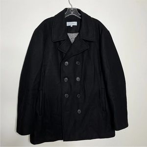 Calvin Klein Pea Coat Mens Solid Black Wool Large Double Breast